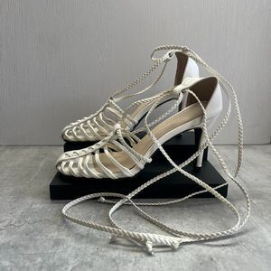 Mitju White Strappy Intricate Braided Details High Heel Sandals Womens Size 38/8
